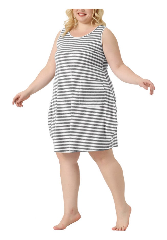 Sleeveless Pajama Sleepdress with Pockets, Grey / Light Grey, alternate image number 1