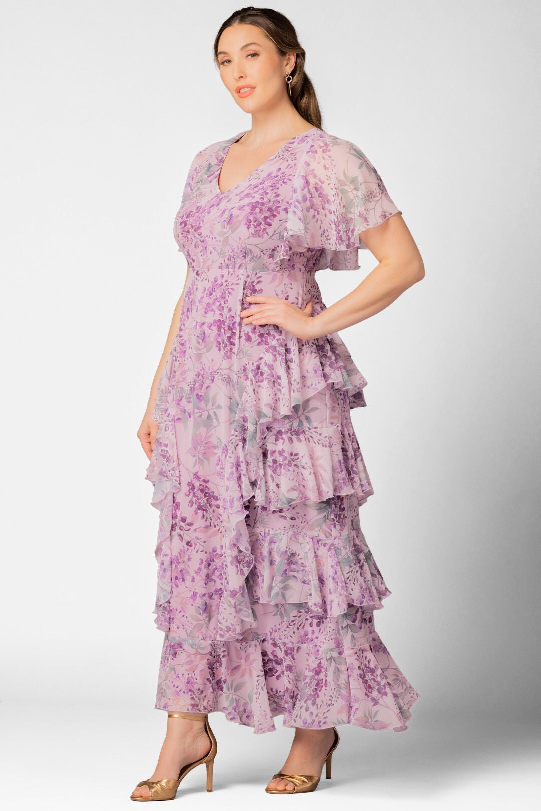 Tour de Flounce Evening Gown, Wisteria Blooms / Lilac, alternate image number 3