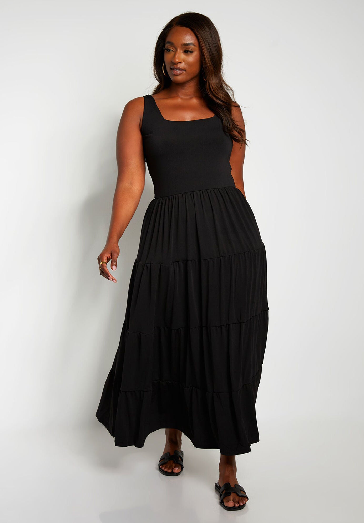 Unwind Tiered Maxi Skater Dress W. Turban, Black / Black, alternate image number 1