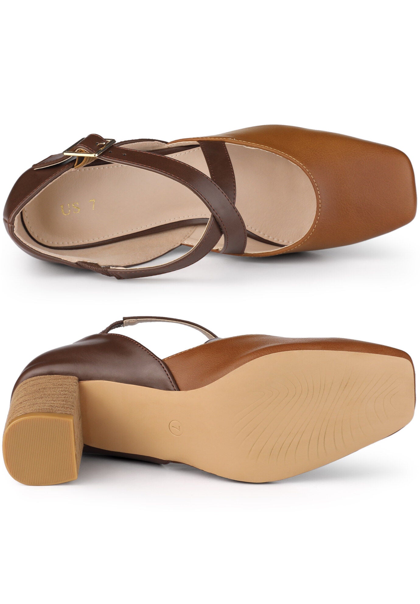 Mary Jane Heels Square Toe Dress Shoes, Brown / Brown, alternate image number 3