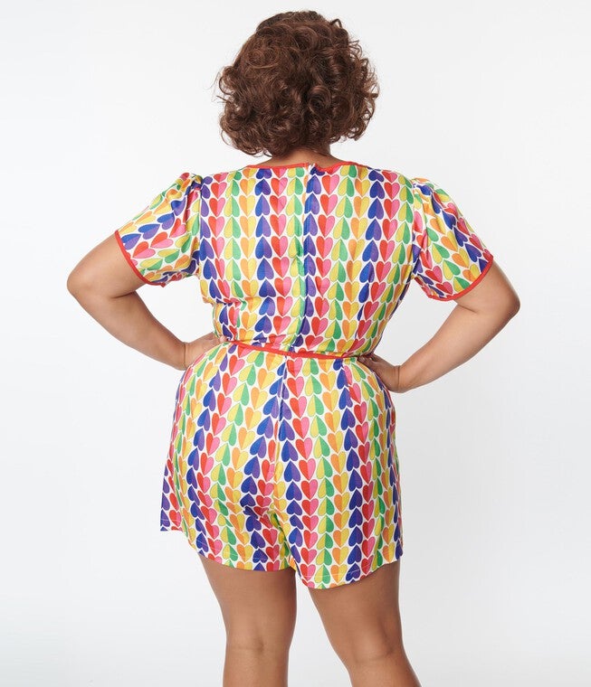 Unique Vintage Rainbow Heart Romper, Rainbow / White, alternate image number 1