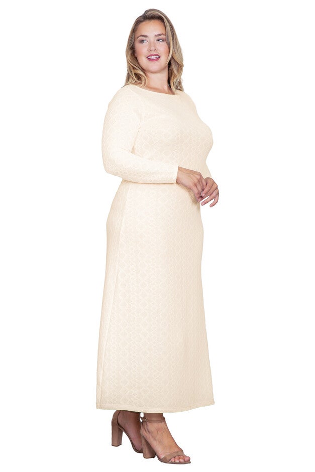 Ivory Knit Boat Neck Crochet Maxi Dress, Ivory / Ivory, alternate image number 2