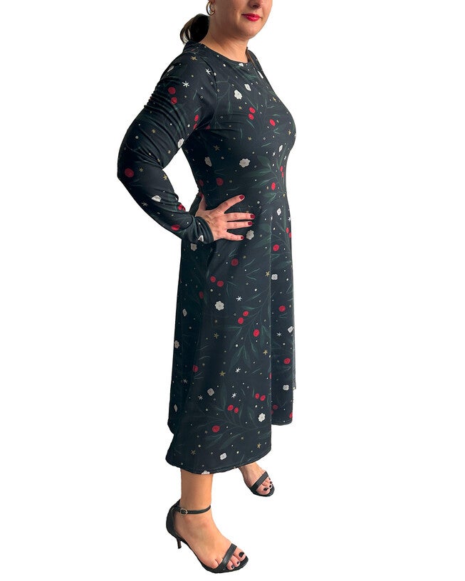 Nocturnal Holly Long Sleeve Midi Dress, , alternate image number null