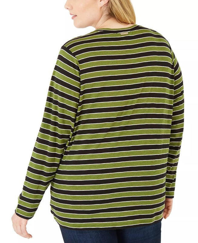 Michael Kors Women's Plus Striped Crewneck T-Shirt Green Size 0X, , alternate image number 4