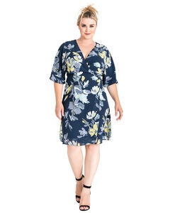 Plus Size Candice V-Neck Kimono Wrap Midi Dress