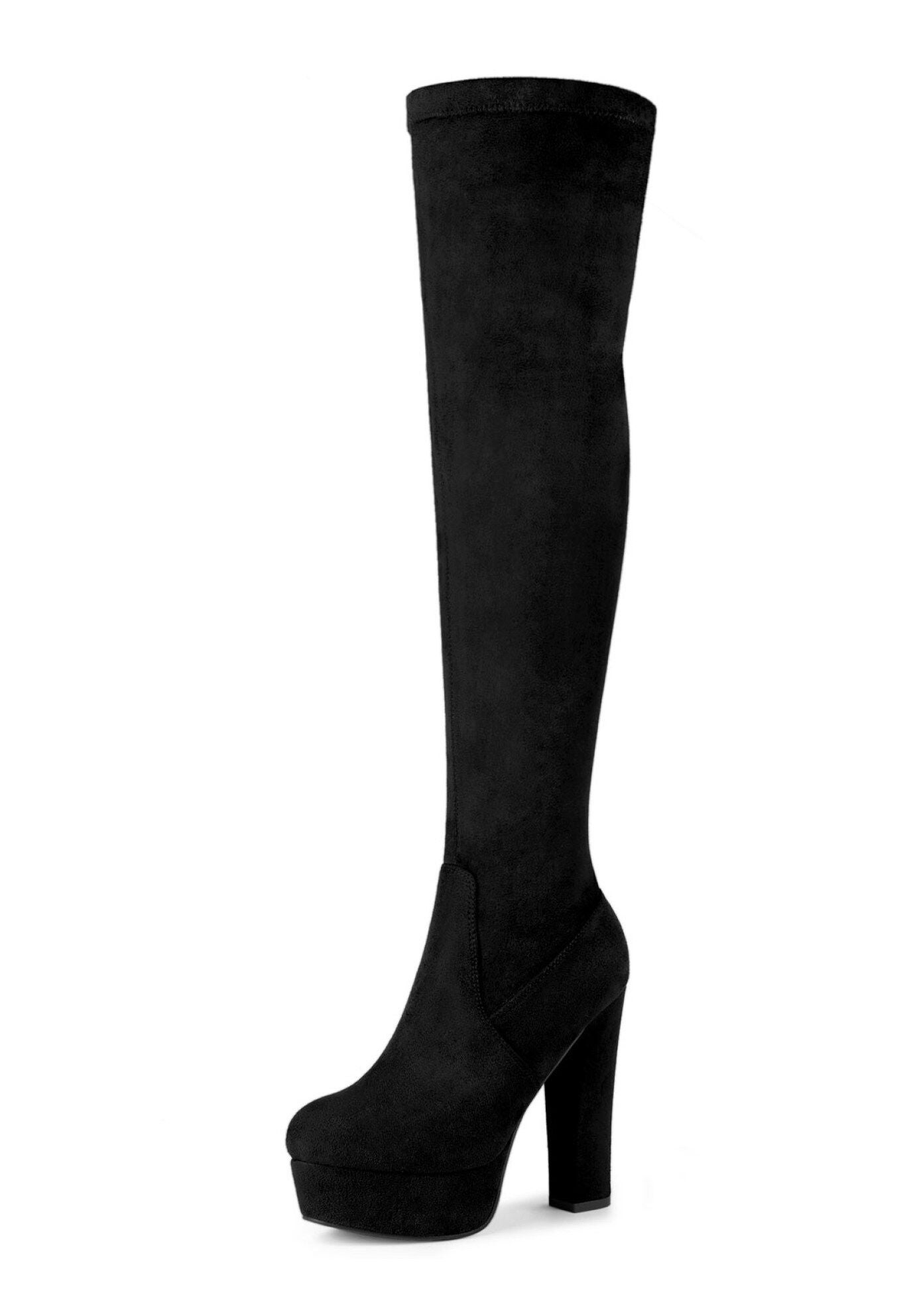 PLATFORM BLOCK HEEL OVER KNEE HIGH BOOTS, Black / Black, hi-res image number 0