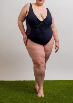Black Mesh Cut-Out One-Piece Swimsuit