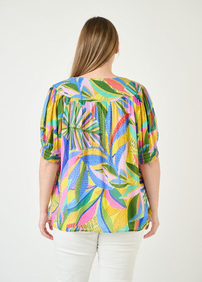Michaela Tropical Button-Down Top, N684 MULTI / Yellow, alternate image number null