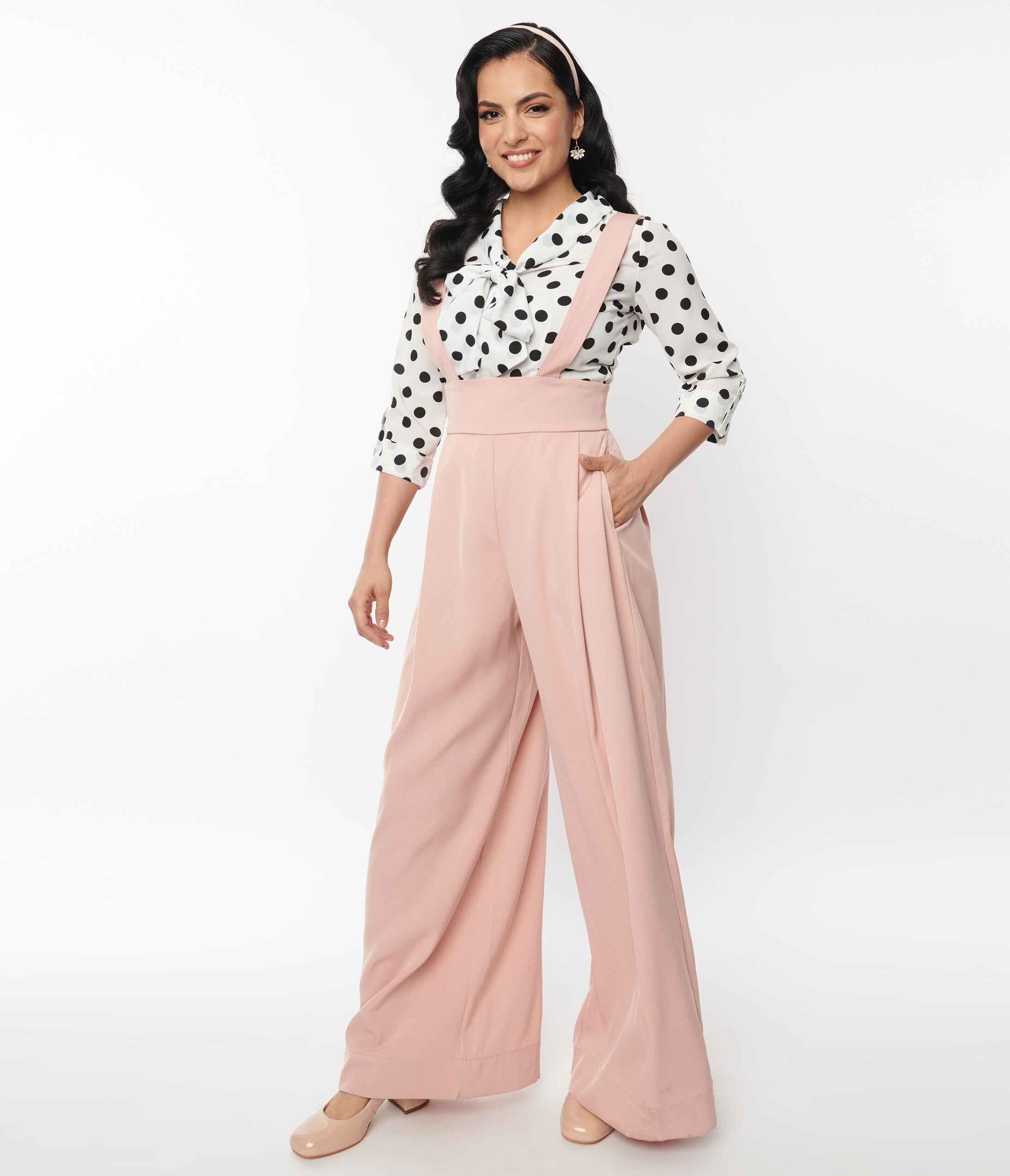 Unique Vintage Blush Rochelle Suspender Pants, , alternate image number 7
