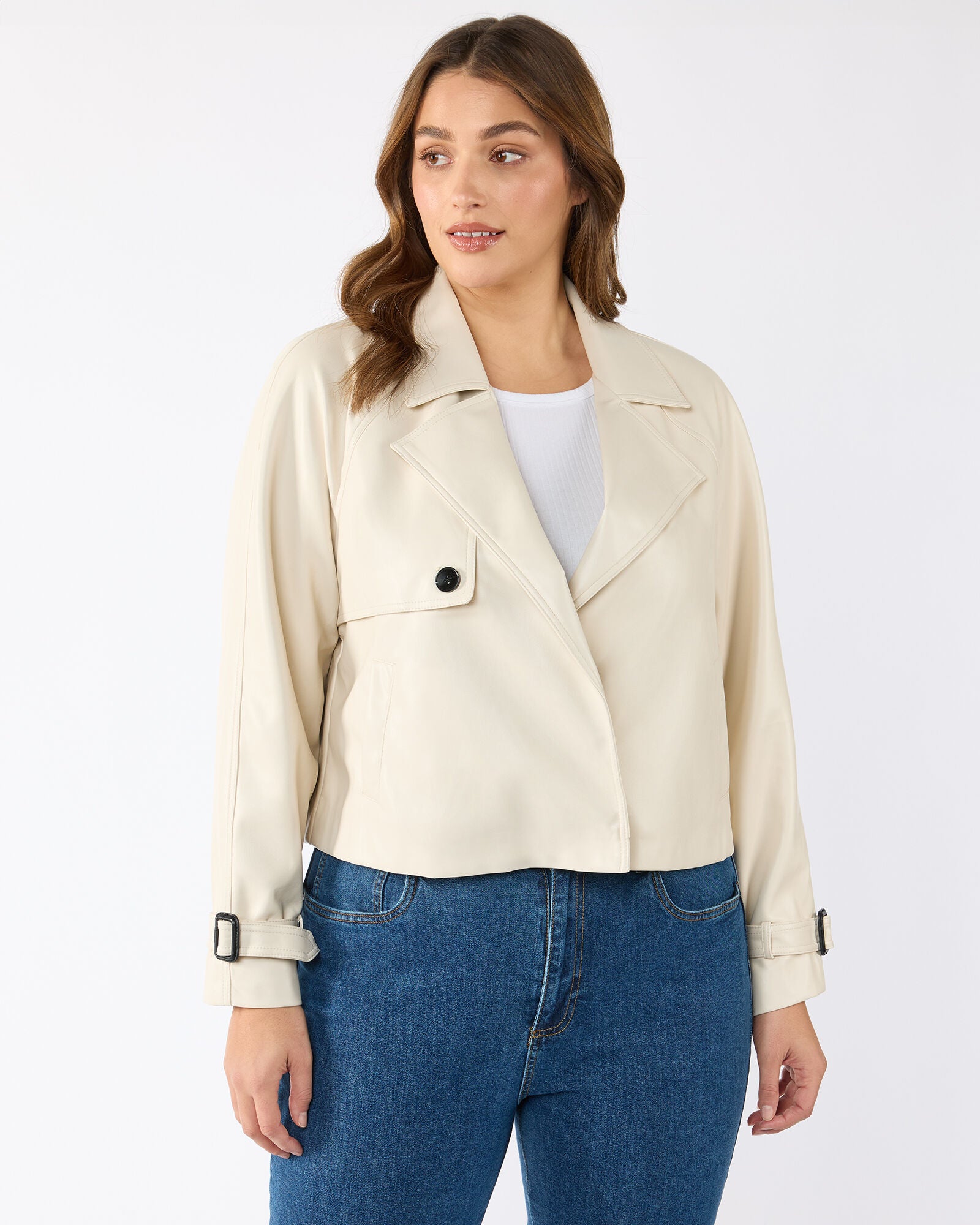 Karma PU Leather Biker Jacket, Ivory / Ivory, alternate image number 1