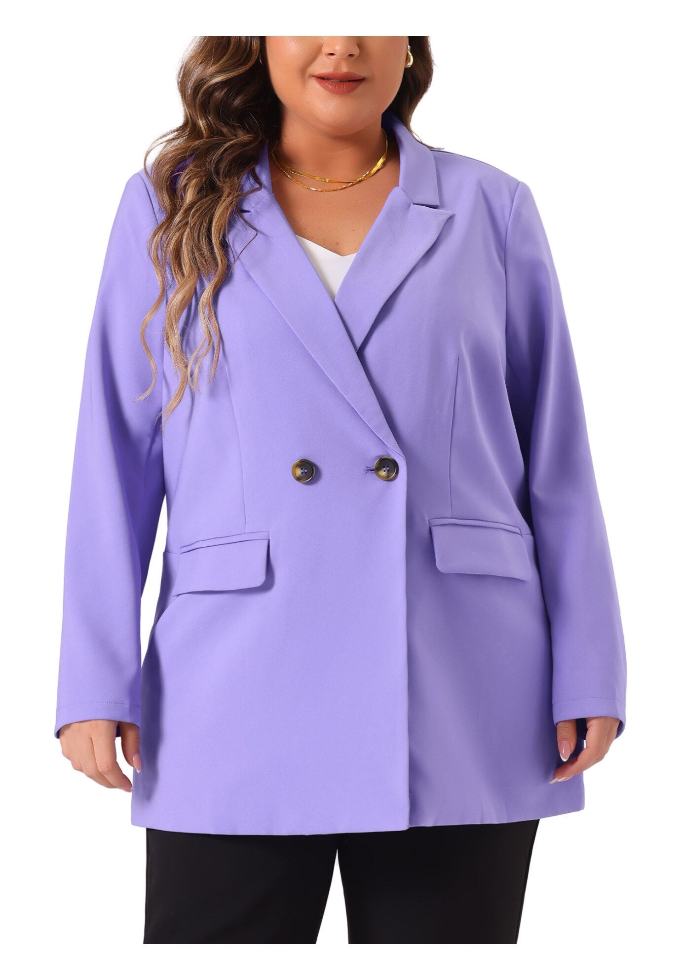 LAPEL BUTTON OFFICE WORK BLAZER, Purple / Purple, alternate image number 2