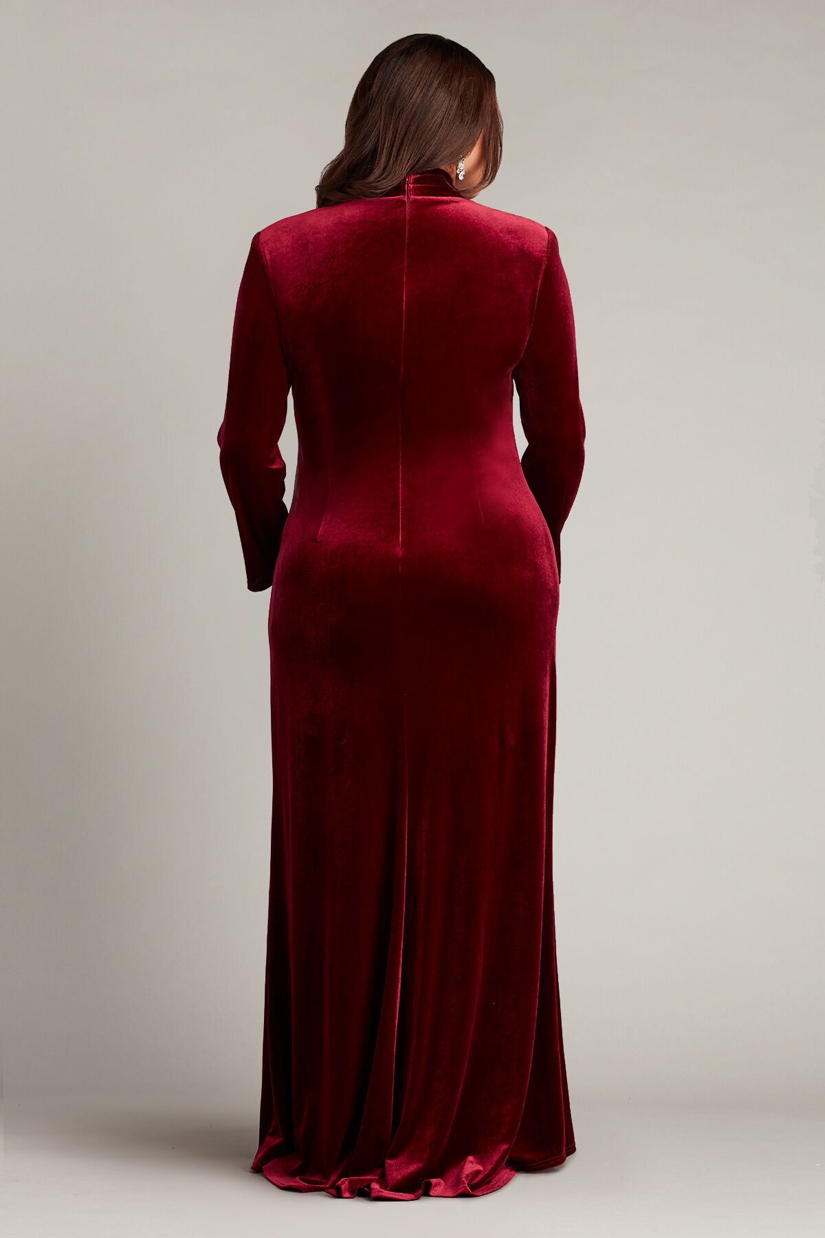 Markum Long-Sleeve Velvet Flounce Gown - PLUS SIZE, POMEGRANATE / see-description, alternate image number 1