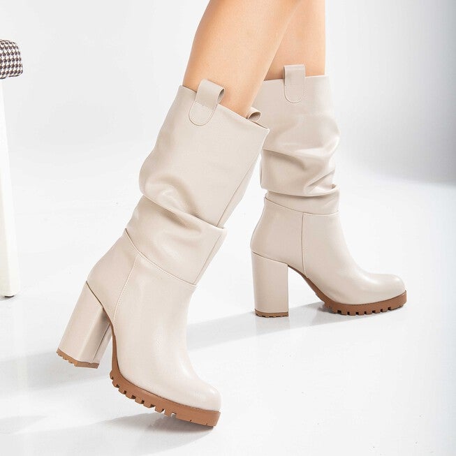 ANAIS - BEIGE SLOUCH PLATFORM BOOTS, BEIGE / Beige, alternate image number 1