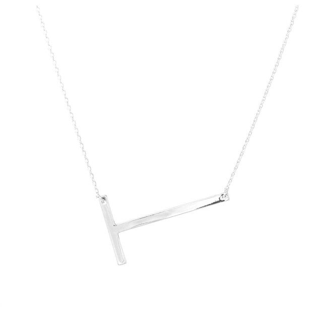 SIDEWAYS INITIAL NECKLACE T IN SILVER, Silver / Silver, hi-res image number null