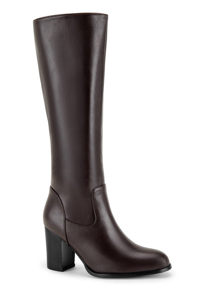 Knee High Boots Round Toe Chunky Block Heels Boot, Brown / Brown, hi-res image number 0