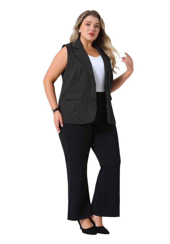 Sleeveless Blazer Lapel V Neck Stripes Suit Vests, Black / Black, hi-res image number 0