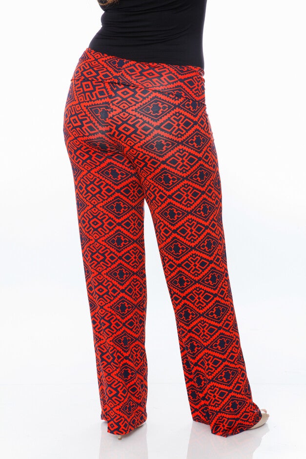 Orange Navy Print Palazzo Pants, Orange Navy / Navy, alternate image number 2