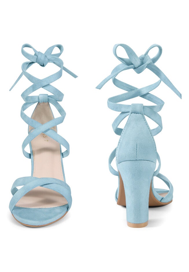 Strappy Lace Up Block Heel Sandals, Blue / Light Blue, alternate image number null