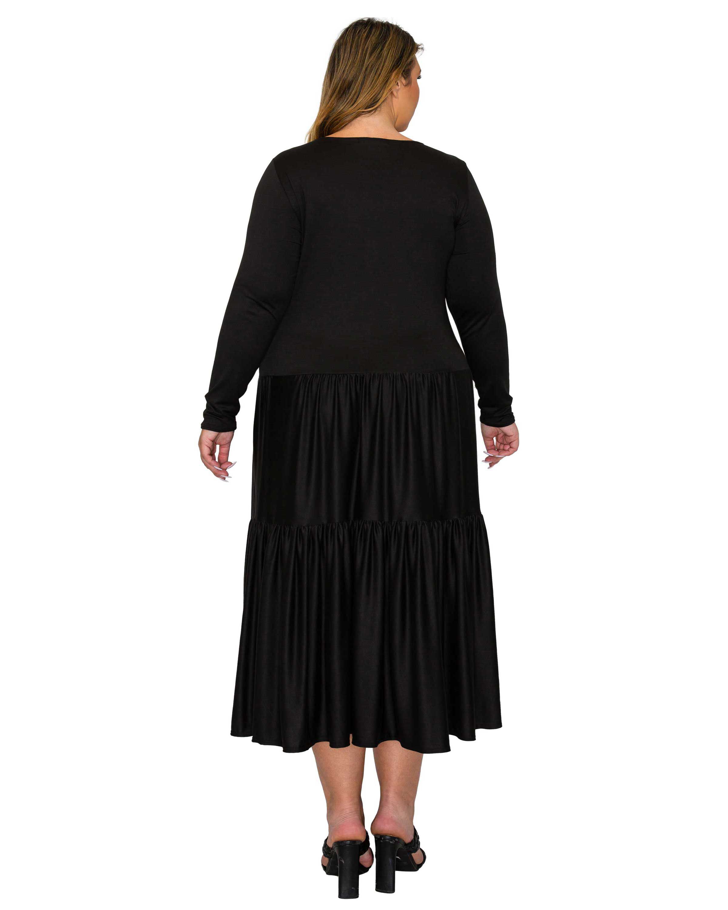 Eliana Tiered Midi Dress, Black / Black, alternate image number 2