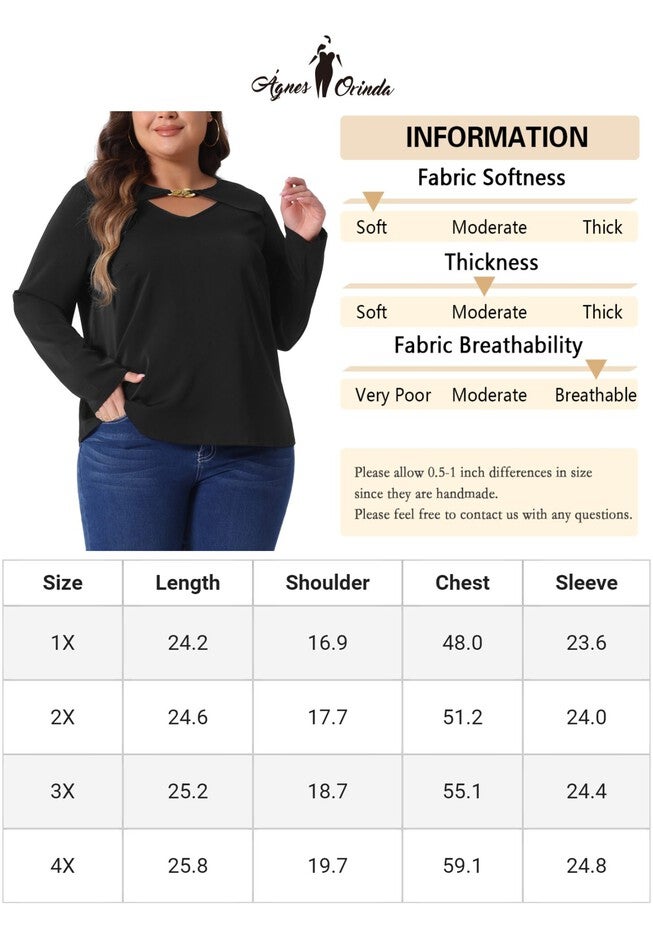 V Neck Long Sleeve Metal Chain Cutout Front T-Shirt Top, Black / Black, alternate image number 4