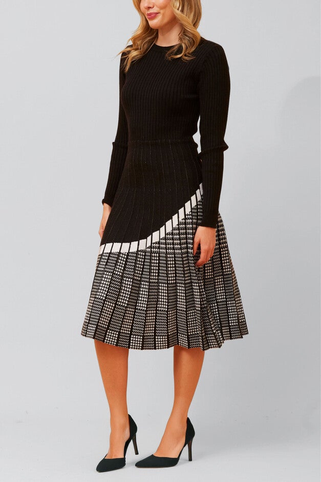 Leslie Dress Knit Prince De Galle Pleated Skirt, Black / Black, alternate image number 2