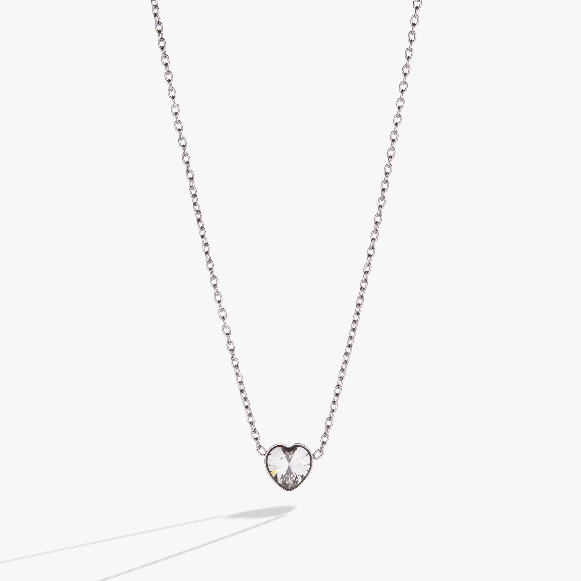 Crystal Heart Pendant Necklace, Silver / Silver, hi-res image number 0