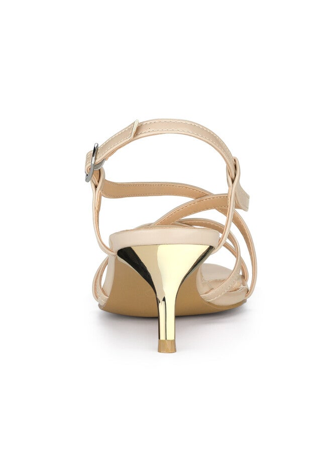 Slingback Strappy Kitten Heel Heels Sandals, Beige / Beige, alternate image number null