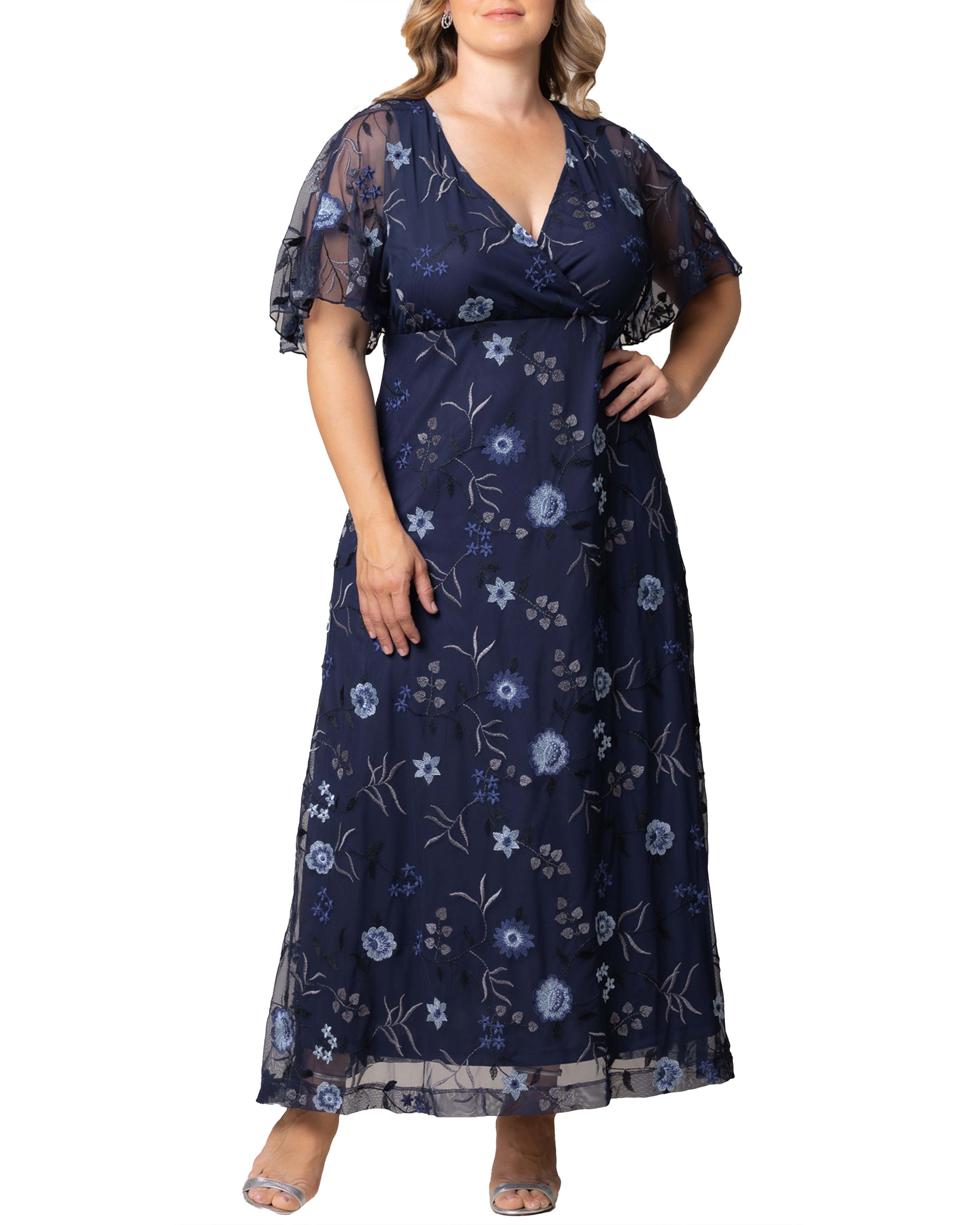 Embroidered Elegance Evening Gown, TWILIGHT BLOOMS / Navy, hi-res image number 0