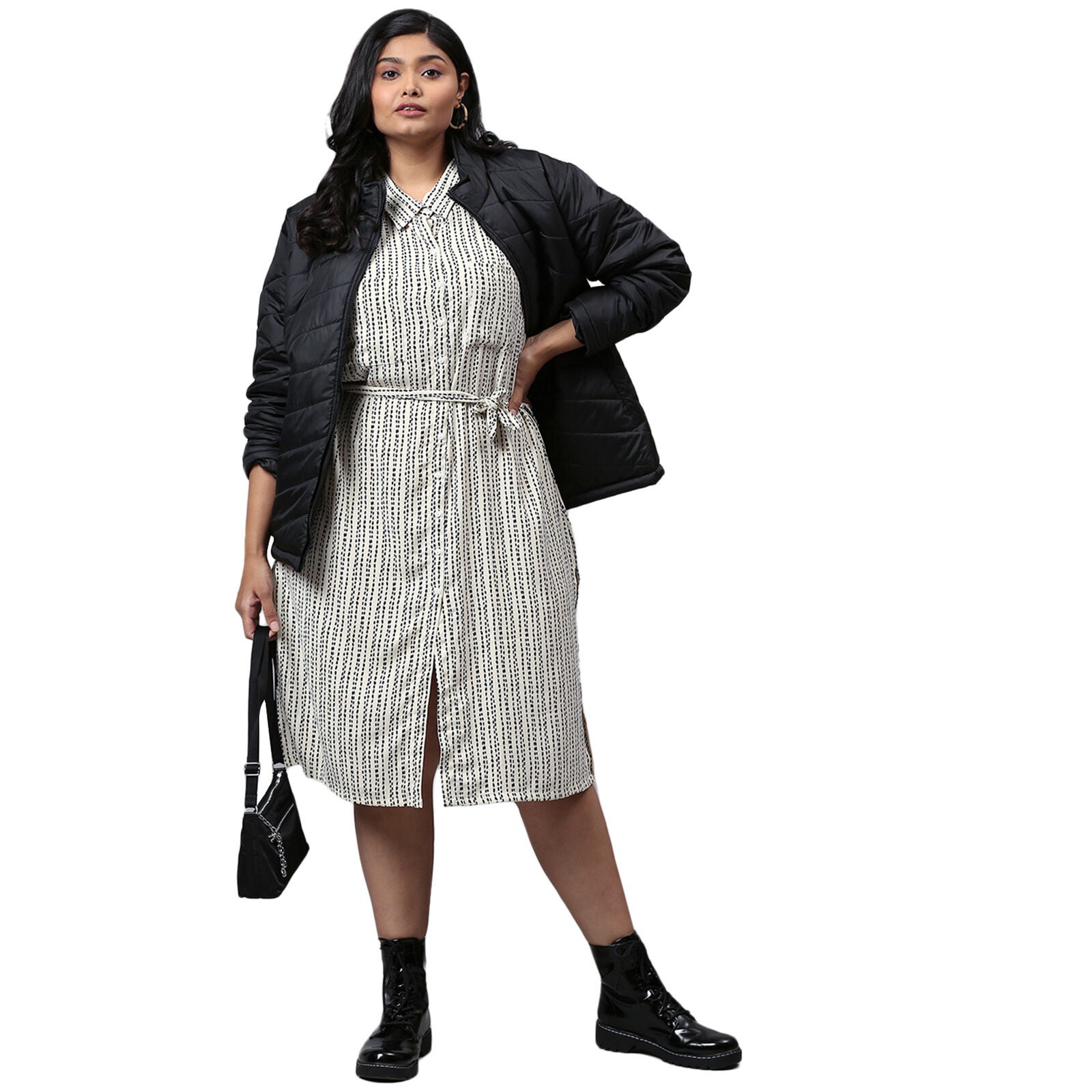 Striped Printed Front Button Dress, , alternate image number 8