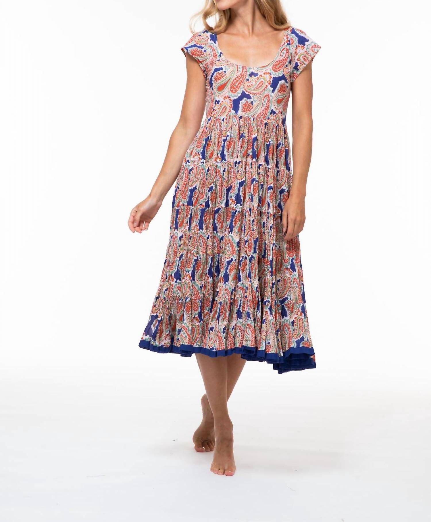 AMBER CAP SLEEVE COTTON DRESS IN CALYPSO PAISLEY, Calypso Paisley / Red, alternate image number 4
