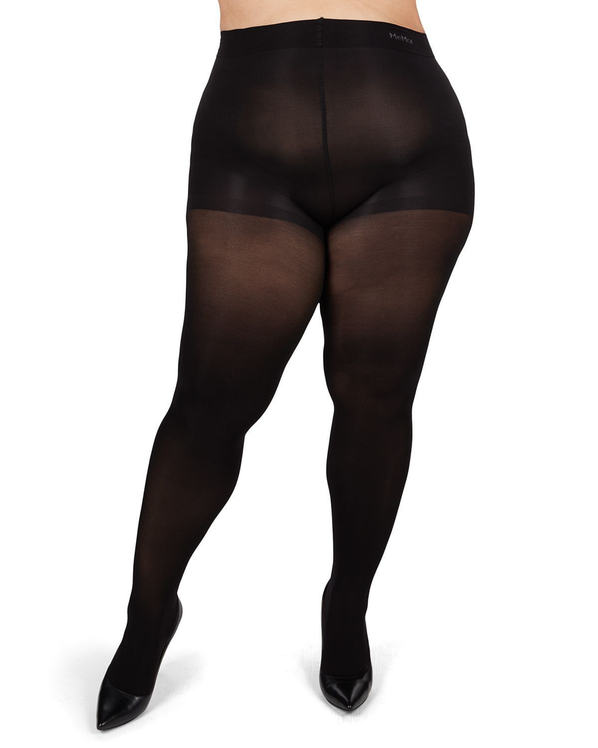 Microfiber Opaque Plus Size Curvy Control Top Tights, Black / Black, alternate image number 1