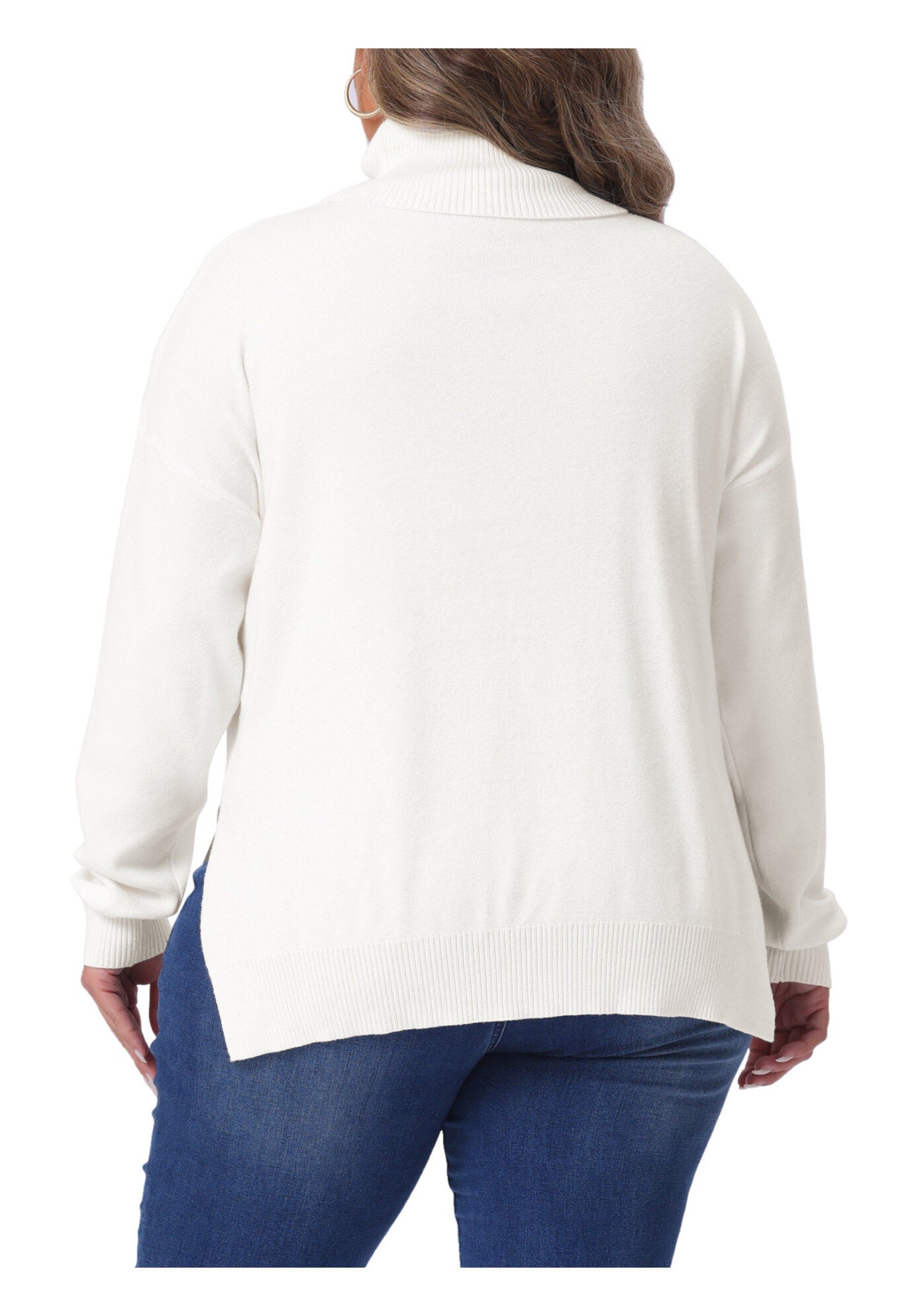 Turtle Neck Side Slit Casual Pullover Knit Top, White / White, alternate image number 3