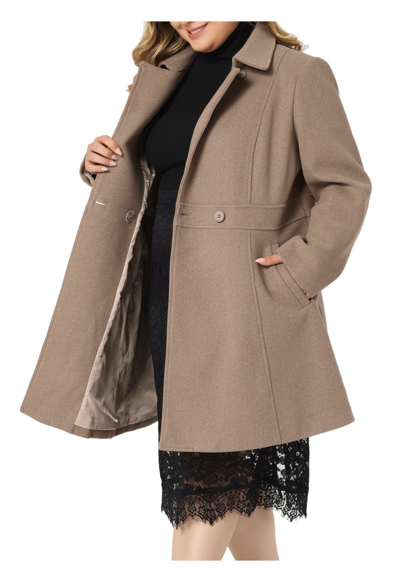 WINTER NOTCHED LAPEL SINGLE BREASTED LONG COAT, Brown / Brown, alternate image number 1
