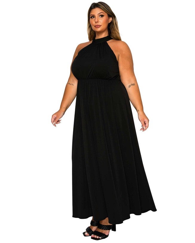 Cassia Halter Neck Dress, Black / Black, alternate image number 1