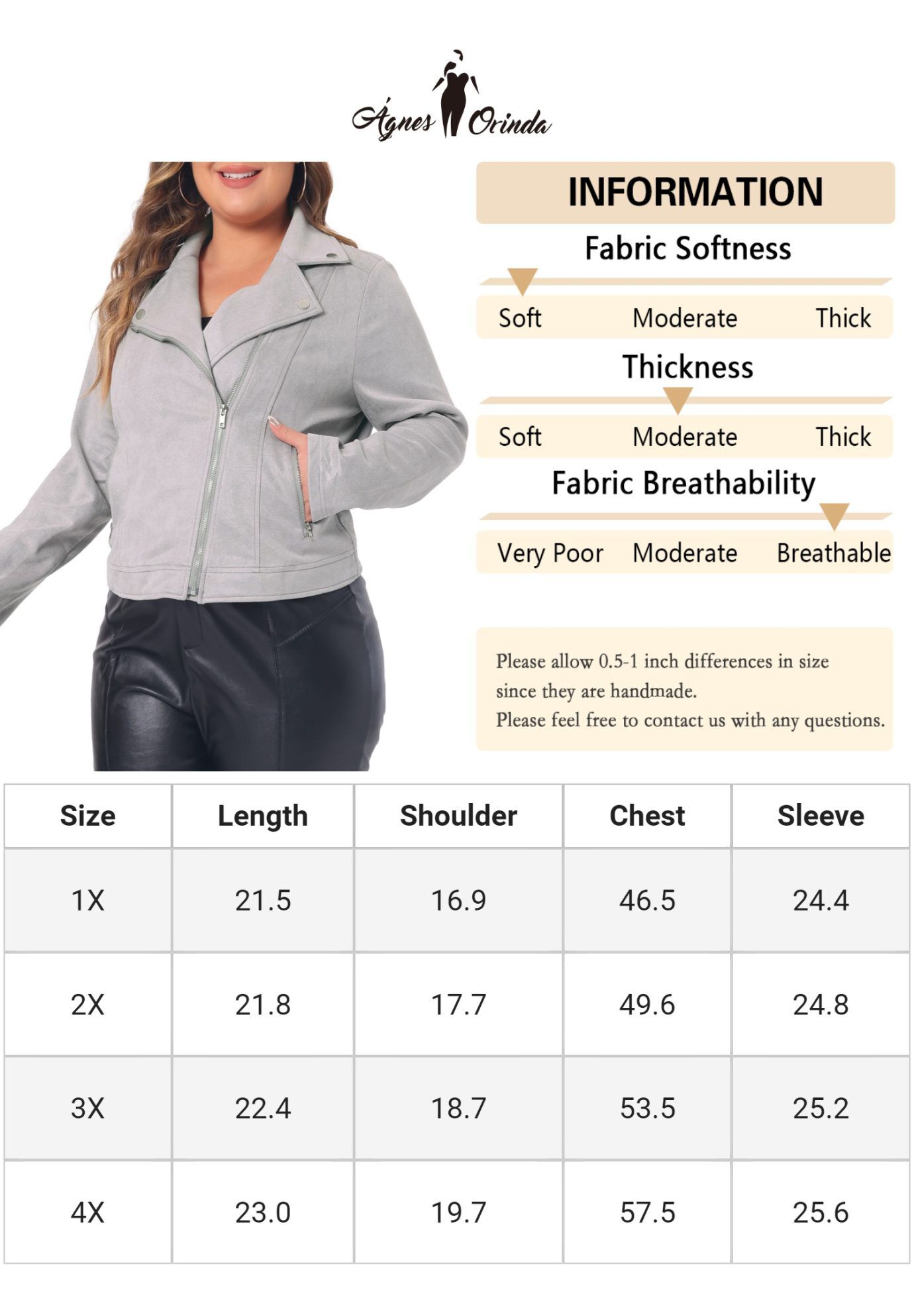 CROPPED MOTO BIKER ZIP UP FAUX LEATHER SUEDE JACKET, Grey / Cool Gray, alternate image number 4