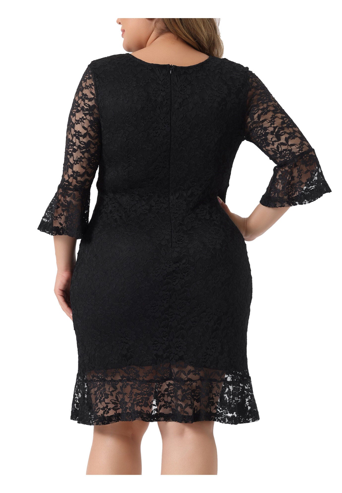 Ruffle Sleeves Cocktail Bodycon Dress, Black / Black, alternate image number 3