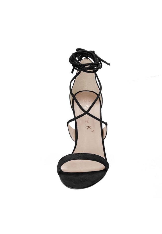 Open Toe Stiletto High Heel Lace-up Sandals, Black / Black, alternate image number 1