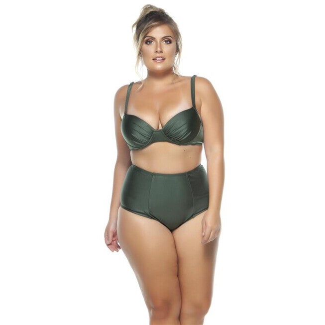 Adjustable Draped Bikini Top With Padded Cups, Alligator / Olive Green, hi-res image number null