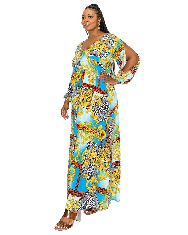 Vita Surplice Wrap Maxi Dress, Blue Royalty / Yellow, alternate image number 1