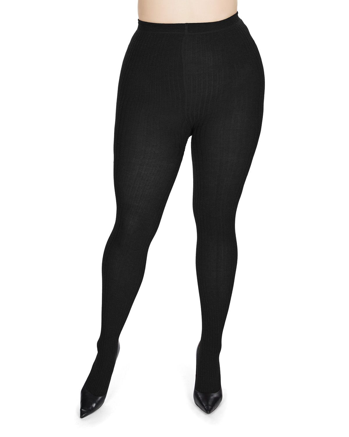 Boston Ribbed Cotton Blend Sweater Tights, Black / Black, alternate image number 1