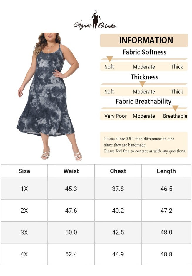 Round Neck Tie Dye Spaghetti Strap Cami Midi Dress, Grey / Charcoal Grey, alternate image number null
