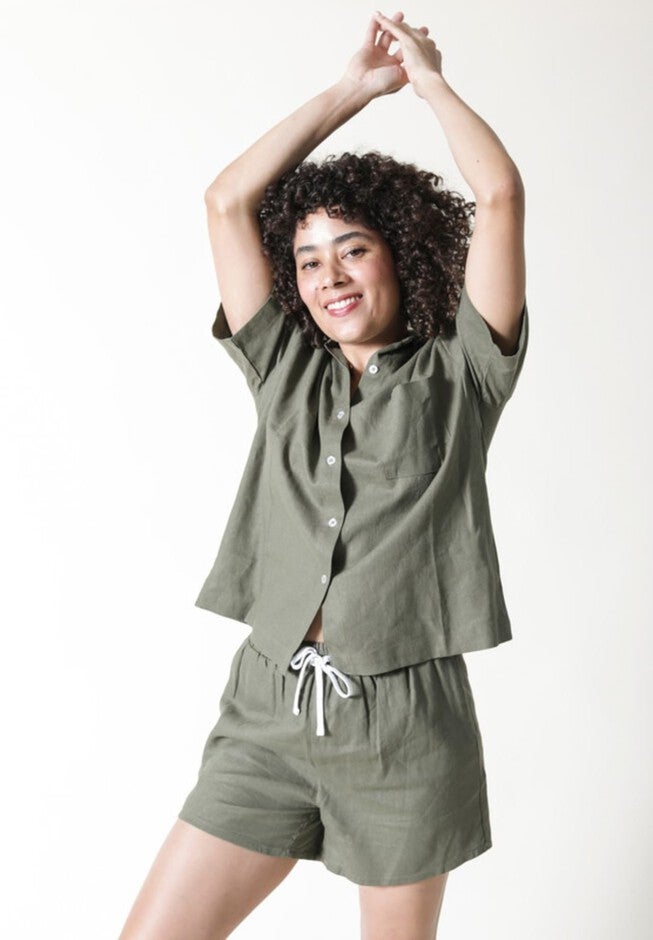 Plus Rita Linen Shorts, Olive / Olive Green, hi-res image number 0