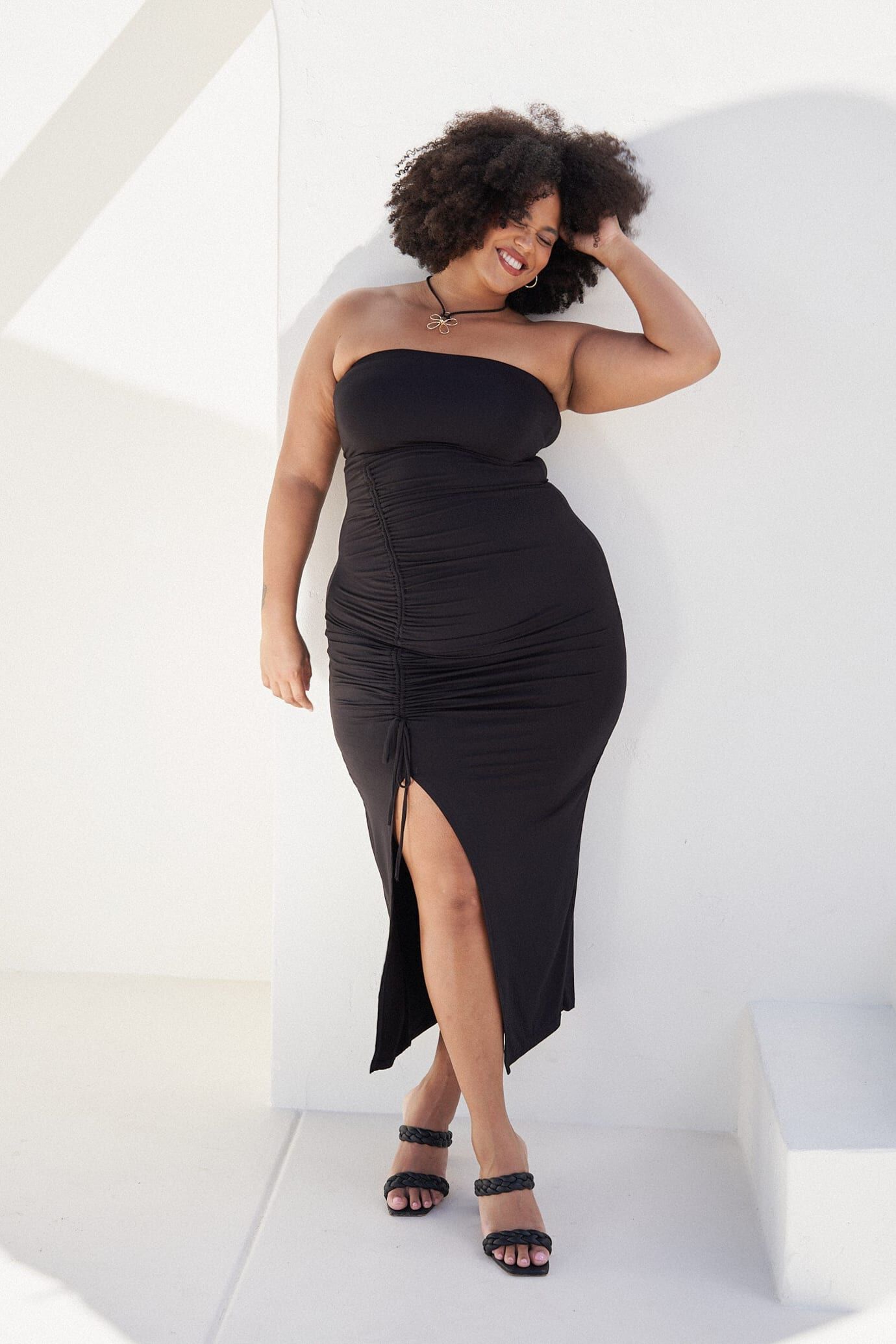 Whitney Ruched Maxi Dress, Black / Black, alternate image number 4