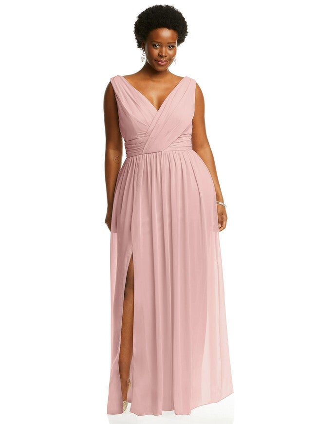 Sleeveless Draped Chiffon Maxi Dress with Front Slit, Rose / Pink, hi-res image number null
