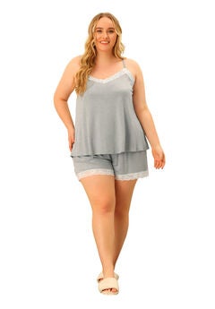 Lace Panel Elastic Waist Cami Sleep Lounge Pajama Sleepwear Set