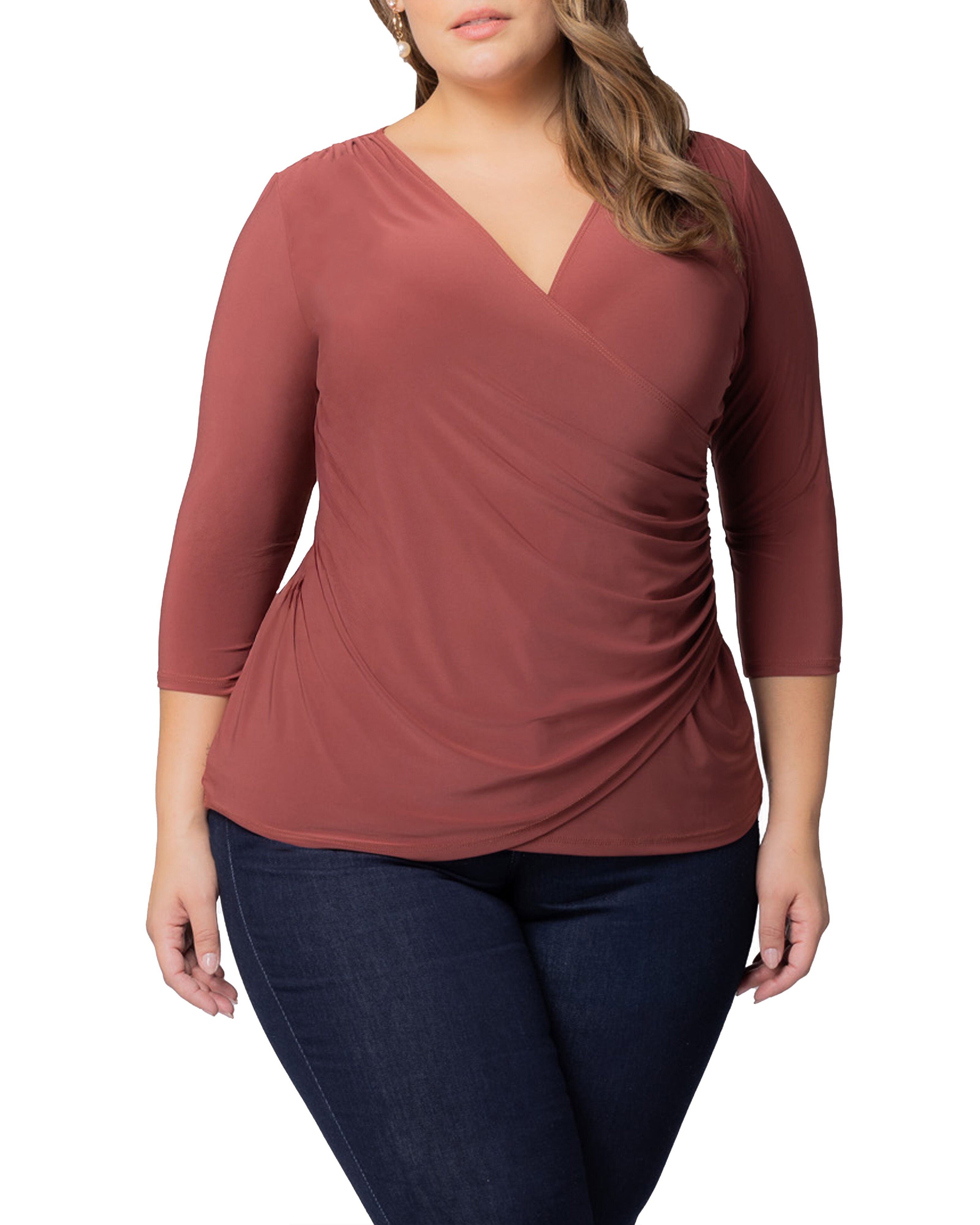 Femme Fatale Faux Wrap Top, MARSALA / Sienna, hi-res image number 0