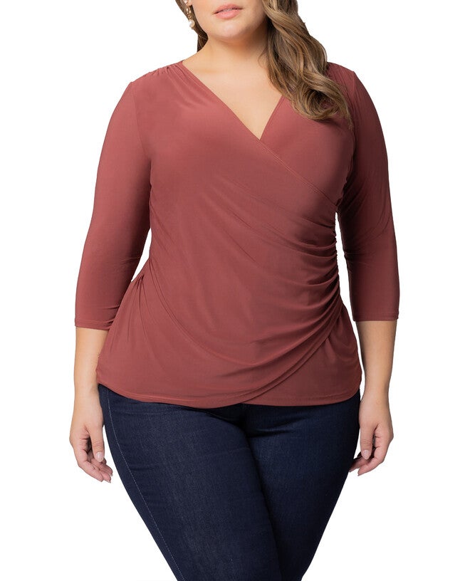 Femme Fatale Faux Wrap Top, MARSALA / Sienna, hi-res image number 0