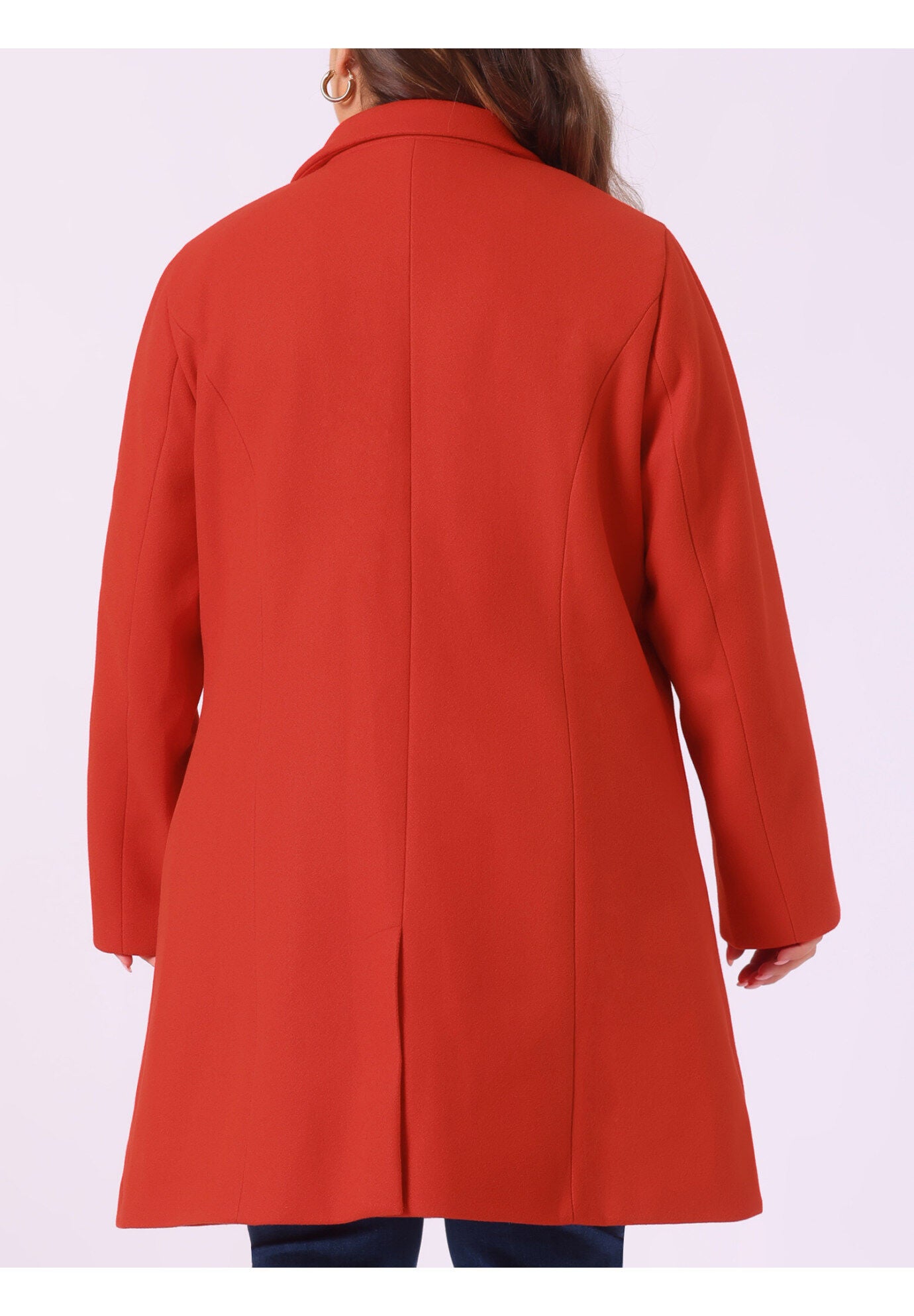 SINGLE BREASTED NOTCHED LAPEL LONG WINTER COAT, Red / Red, alternate image number 3