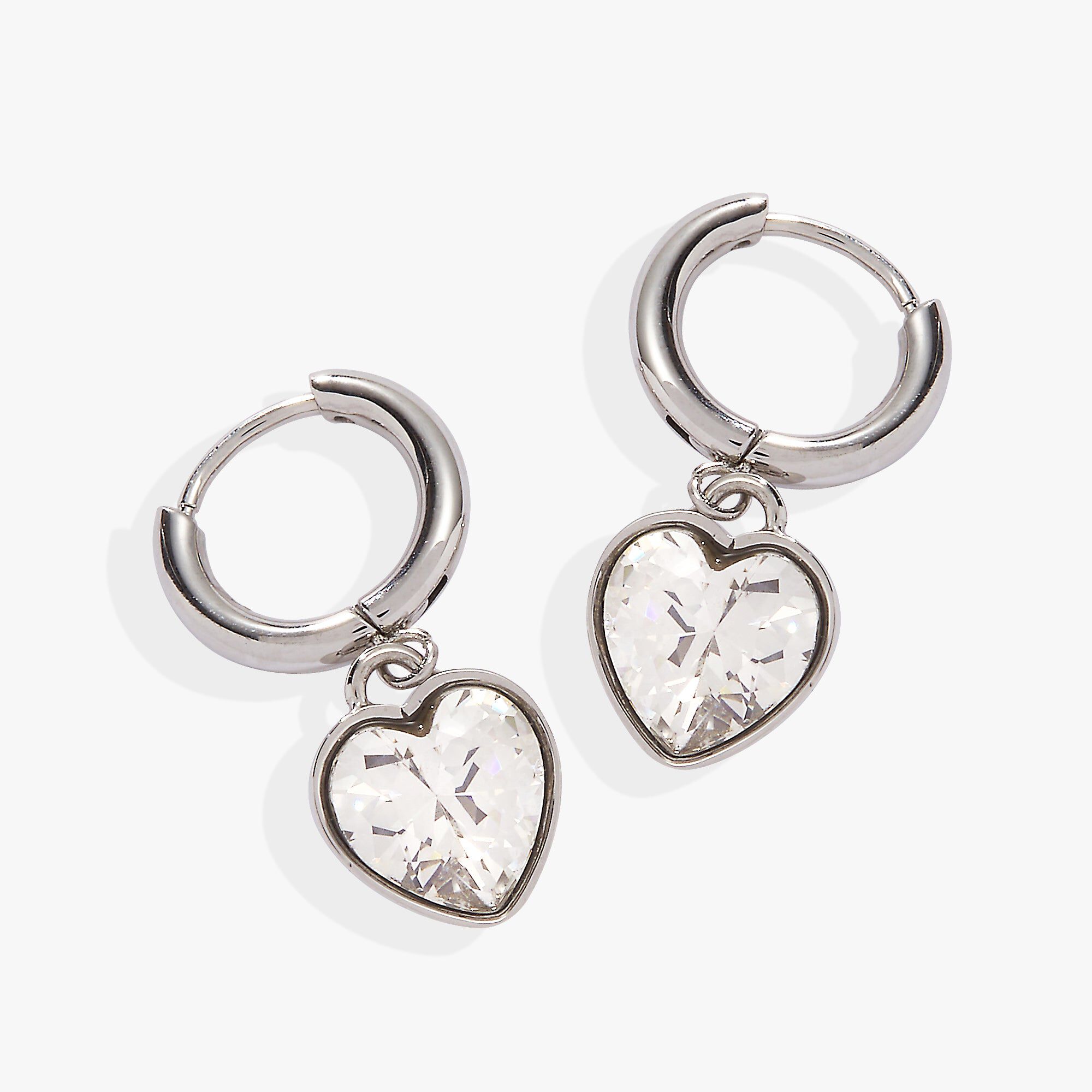 Crystal Heart Huggie Hoop Earrings, Silver / Silver, hi-res image number 0