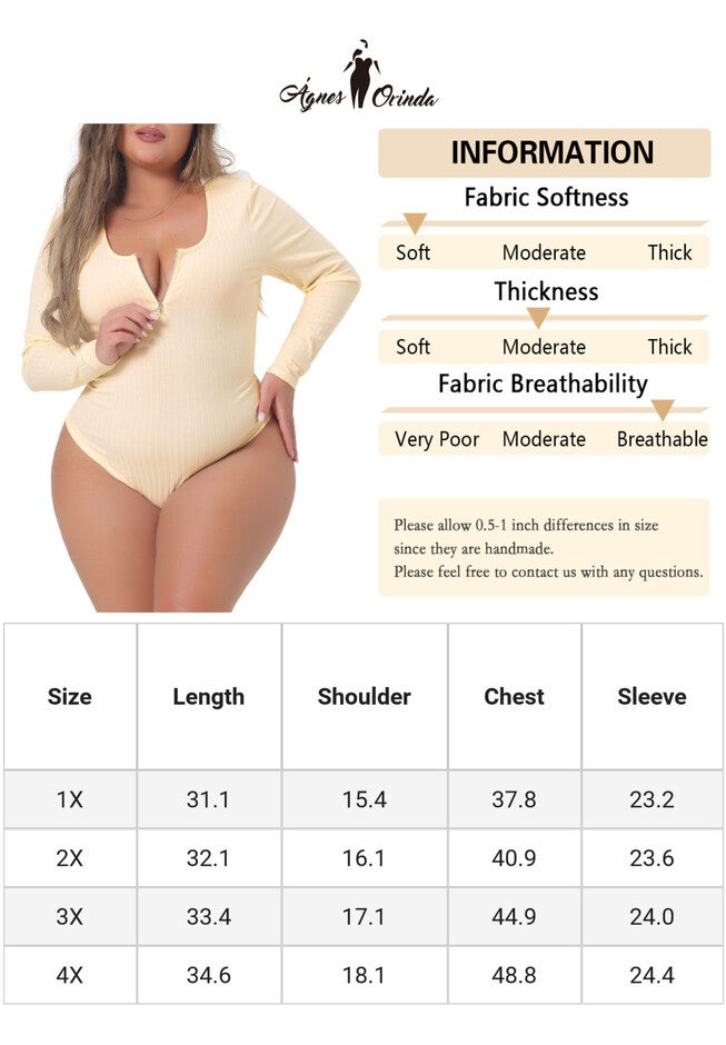 Ribbed Knit Zipper Deep V Neck Long Sleeve Top Bodysuit, Beige / Beige, alternate image number 4
